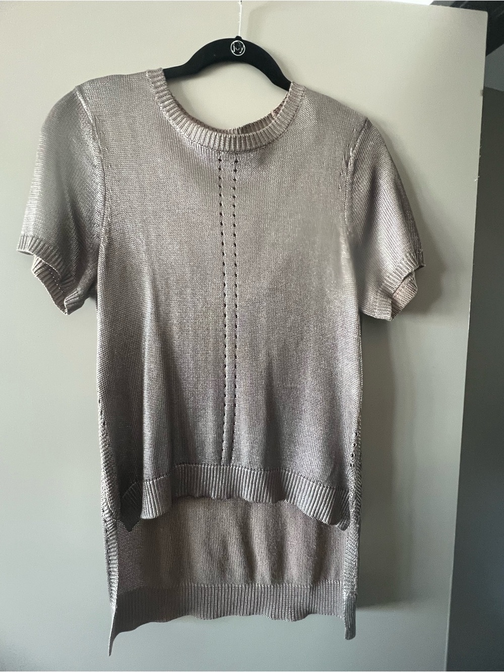Kenneth Cole Metallic Taupe Short Sleeve Knit Top